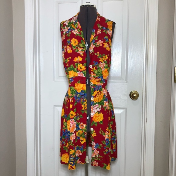 BANANA REPUBLIC Vintage Made Hong Kong Collar Pockets Button Down Floral Dress 8 - Picture 14 of 14